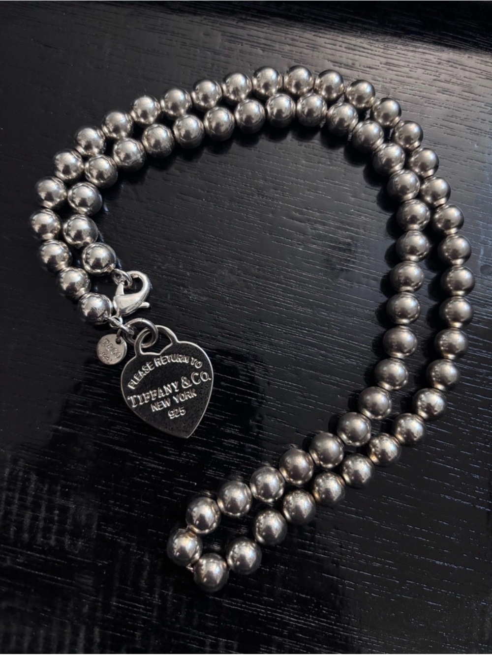 Tiffany & Co. Sterling Silver Bead Necklace with Heart Tag